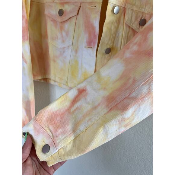 F21 Forever 21 Colorful Cropped Denim Tie Dye Jacket - Picture 5 of 15